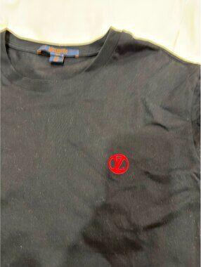 Louis Vuitton Black T-Shirt with Red LV Logo